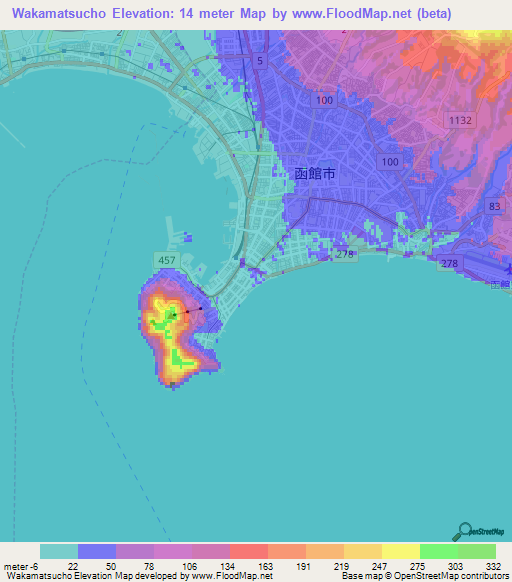 Wakamatsucho,Japan Elevation Map