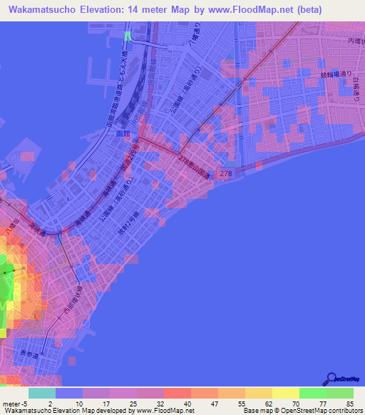Wakamatsucho,Japan Elevation Map