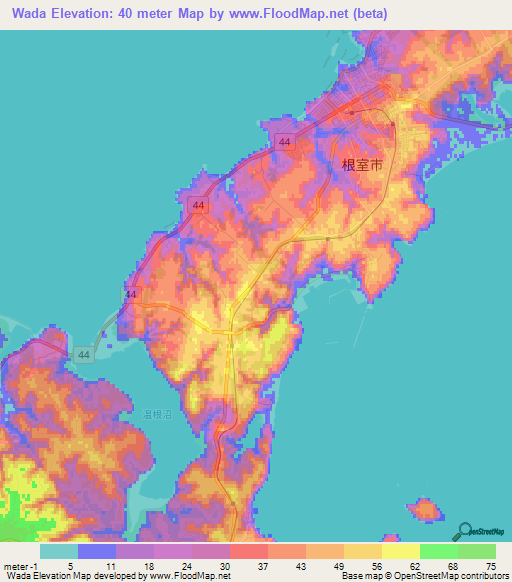 Wada,Japan Elevation Map