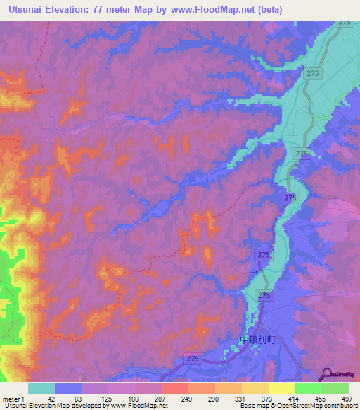 Utsunai,Japan Elevation Map