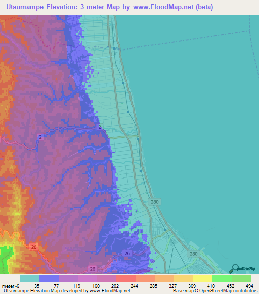 Utsumampe,Japan Elevation Map