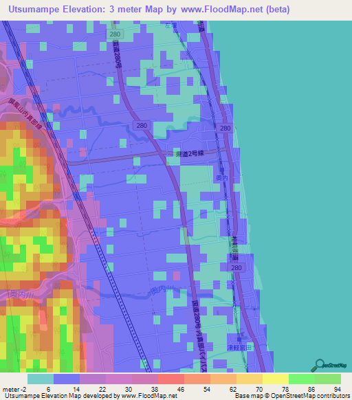 Utsumampe,Japan Elevation Map