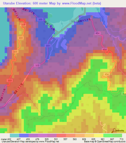 Utarube,Japan Elevation Map