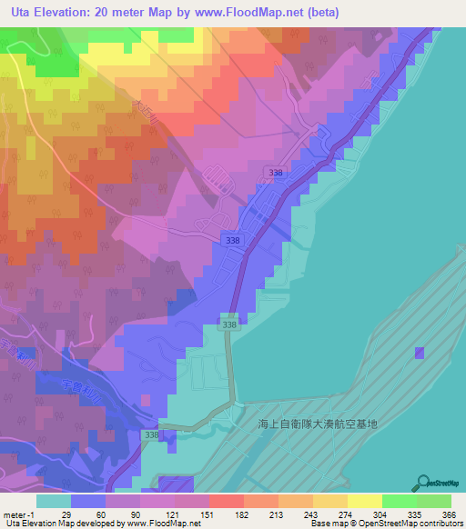 Uta,Japan Elevation Map