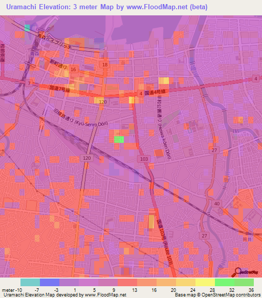 Uramachi,Japan Elevation Map