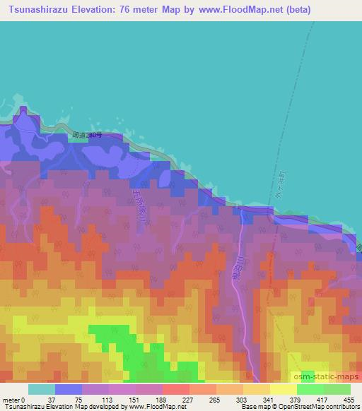 Tsunashirazu,Japan Elevation Map