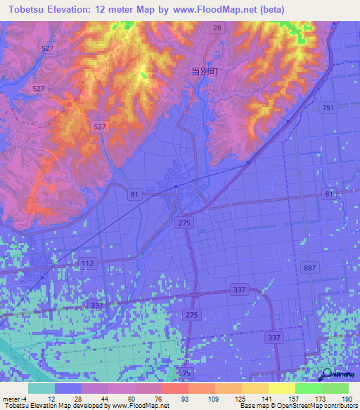 Tobetsu,Japan Elevation Map