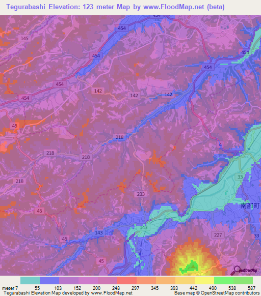 Tegurabashi,Japan Elevation Map