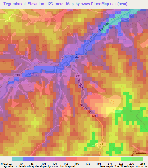 Tegurabashi,Japan Elevation Map