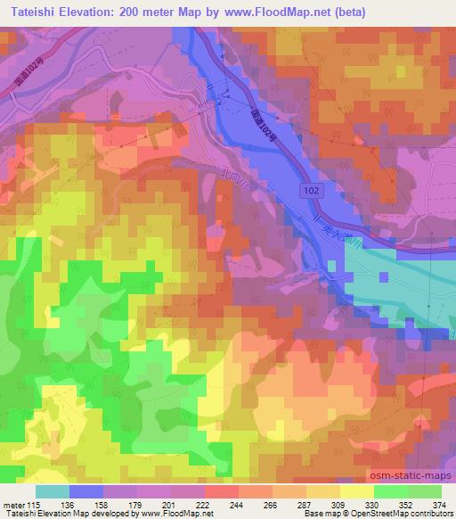 Tateishi,Japan Elevation Map