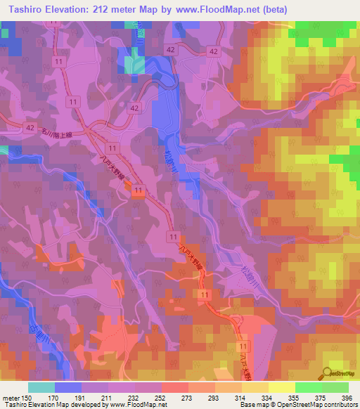 Tashiro,Japan Elevation Map