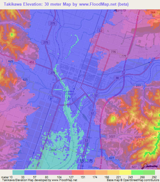 Takikawa,Japan Elevation Map