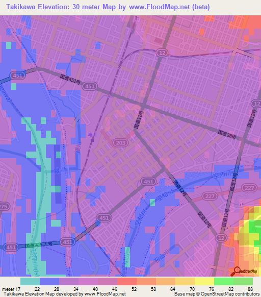 Takikawa,Japan Elevation Map