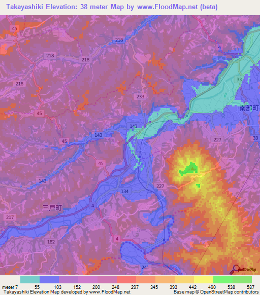 Takayashiki,Japan Elevation Map