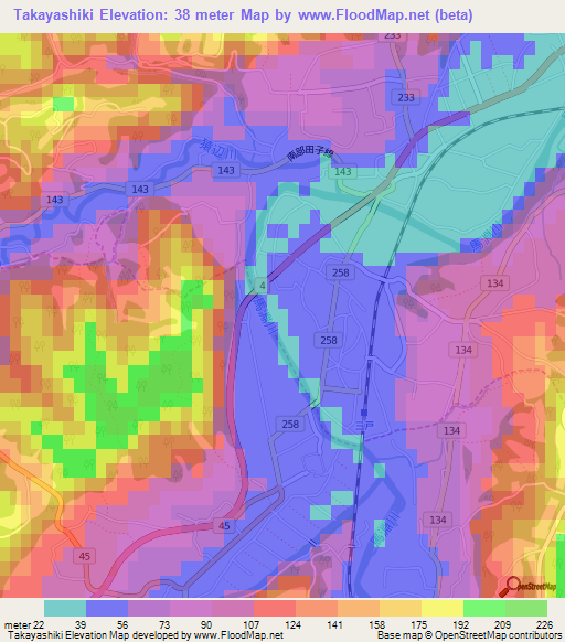 Takayashiki,Japan Elevation Map