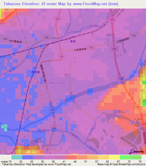 Takanosu,Japan Elevation Map