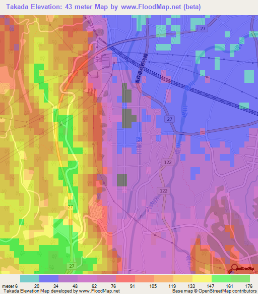 Takada,Japan Elevation Map