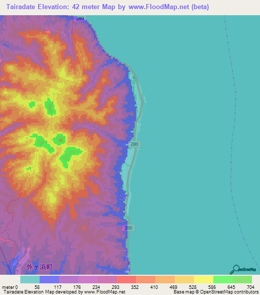 Tairadate,Japan Elevation Map