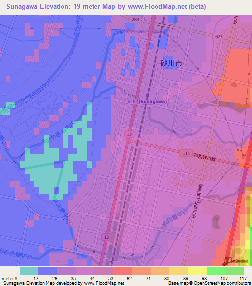 Sunagawa,Japan Elevation Map