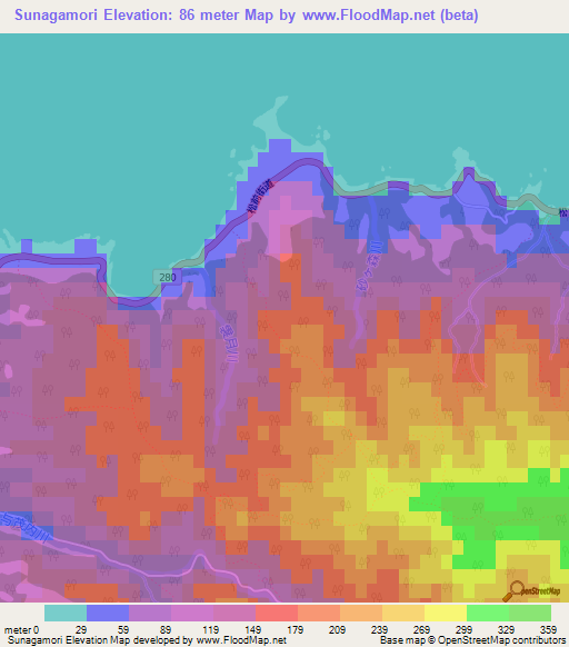 Sunagamori,Japan Elevation Map