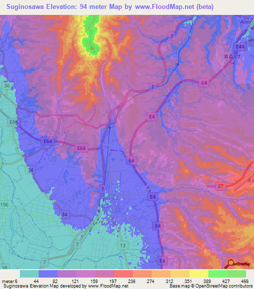 Suginosawa,Japan Elevation Map