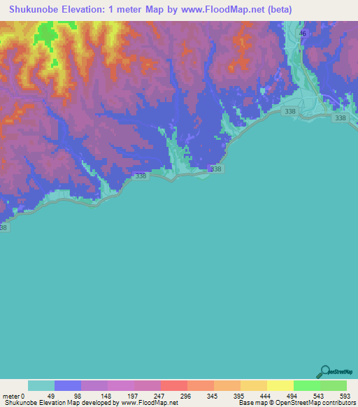 Shukunobe,Japan Elevation Map