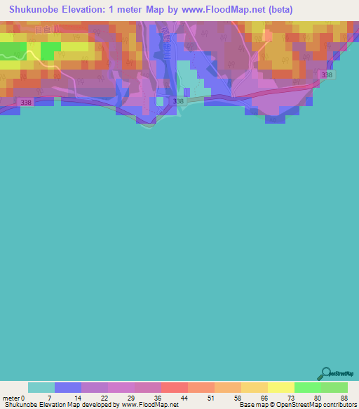 Shukunobe,Japan Elevation Map