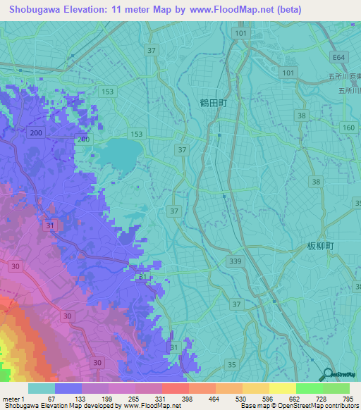 Shobugawa,Japan Elevation Map