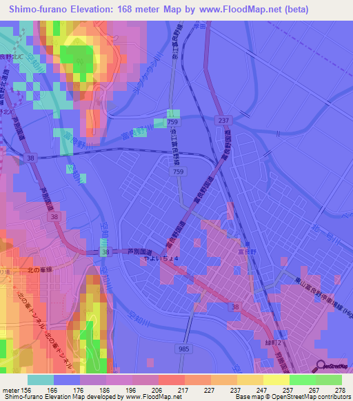 Shimo-furano,Japan Elevation Map