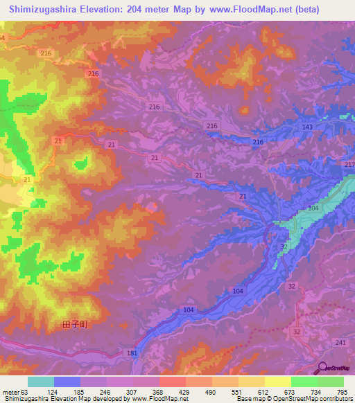 Shimizugashira,Japan Elevation Map