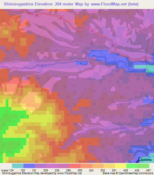 Shimizugashira,Japan Elevation Map