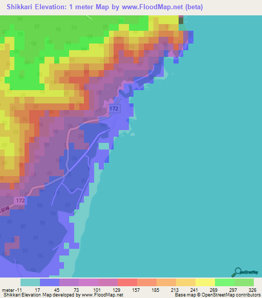 Shikkari,Japan Elevation Map