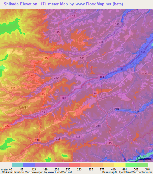 Shikada,Japan Elevation Map