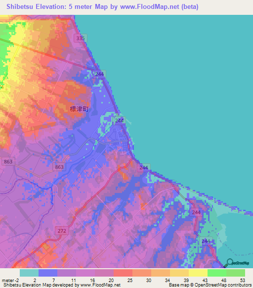 Shibetsu,Japan Elevation Map