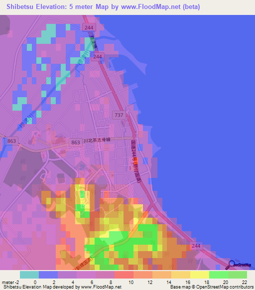Shibetsu,Japan Elevation Map