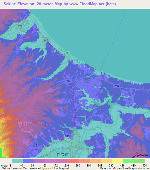 Sekine,Japan Elevation Map