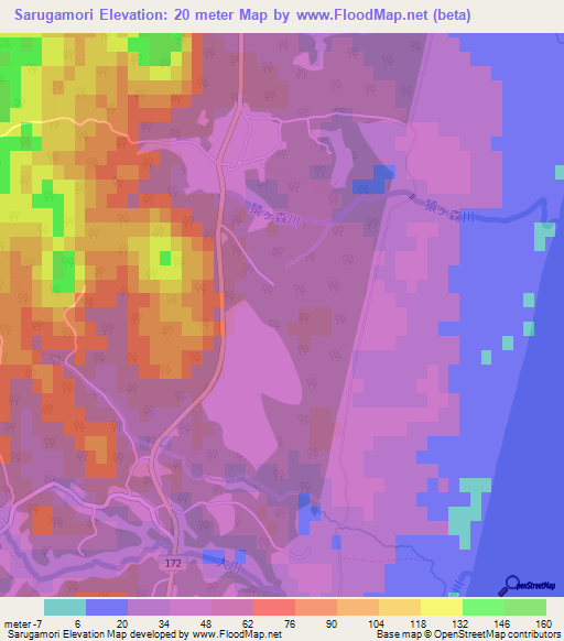 Sarugamori,Japan Elevation Map