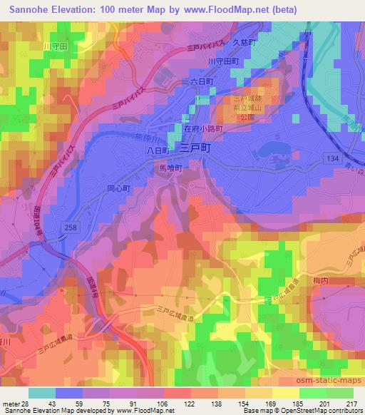 Sannohe,Japan Elevation Map