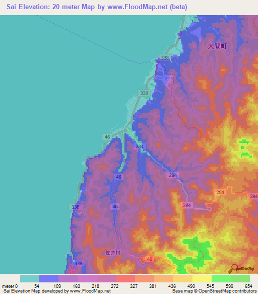 Sai,Japan Elevation Map