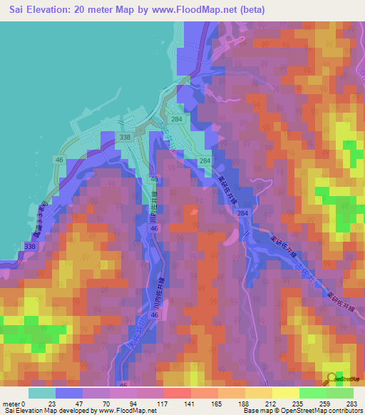 Sai,Japan Elevation Map