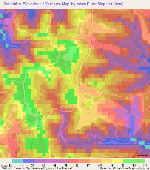 Sabishiro,Japan Elevation Map