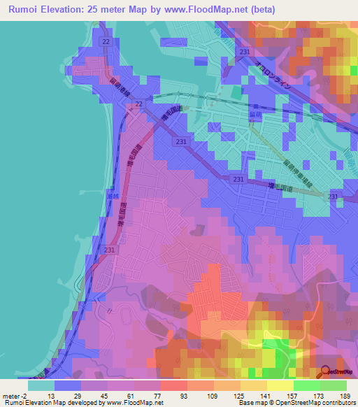 Rumoi,Japan Elevation Map