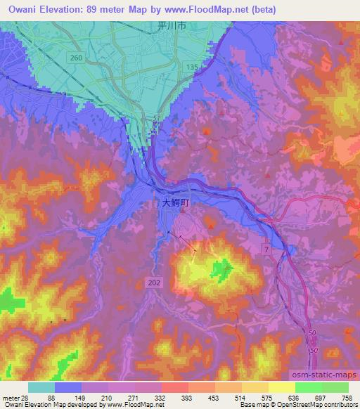 Owani,Japan Elevation Map