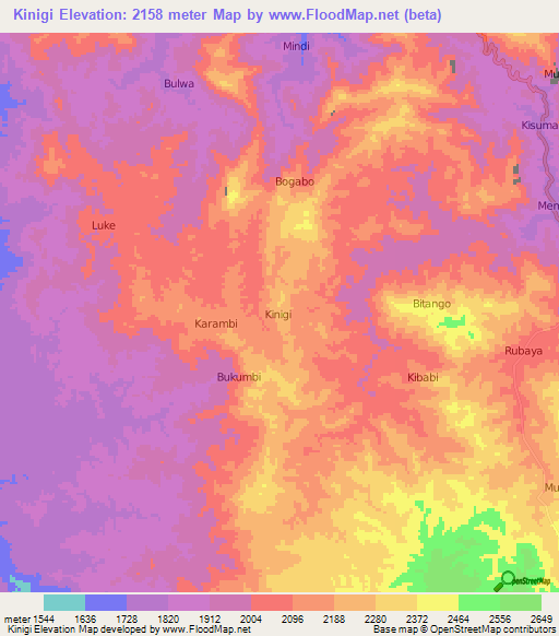 Kinigi,Congo (Kinshasa) Elevation Map
