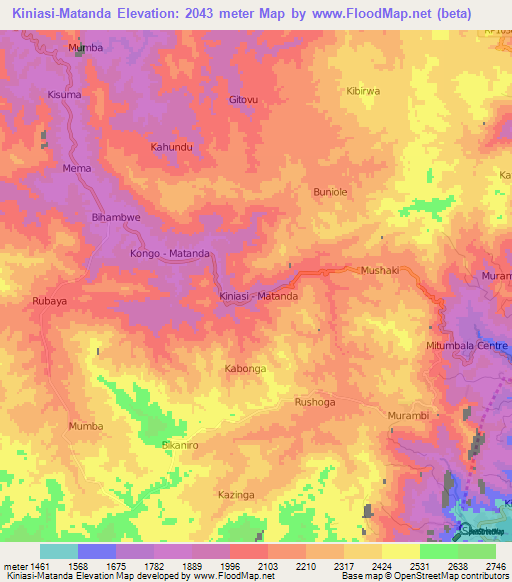 Kiniasi-Matanda,Congo (Kinshasa) Elevation Map