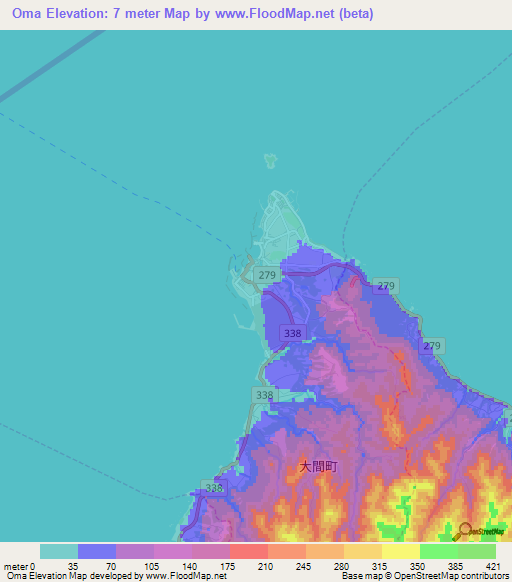 Oma,Japan Elevation Map