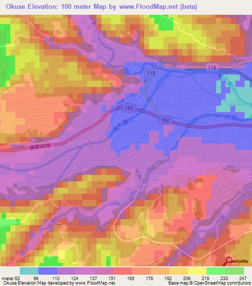 Okuse,Japan Elevation Map