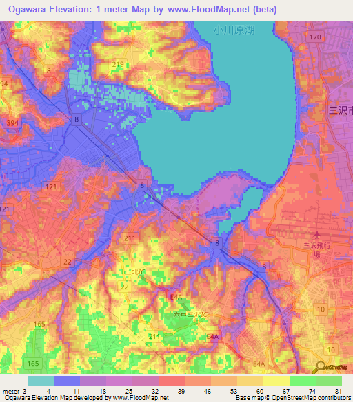 Ogawara,Japan Elevation Map
