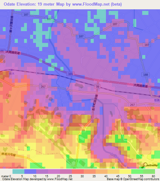Odate,Japan Elevation Map