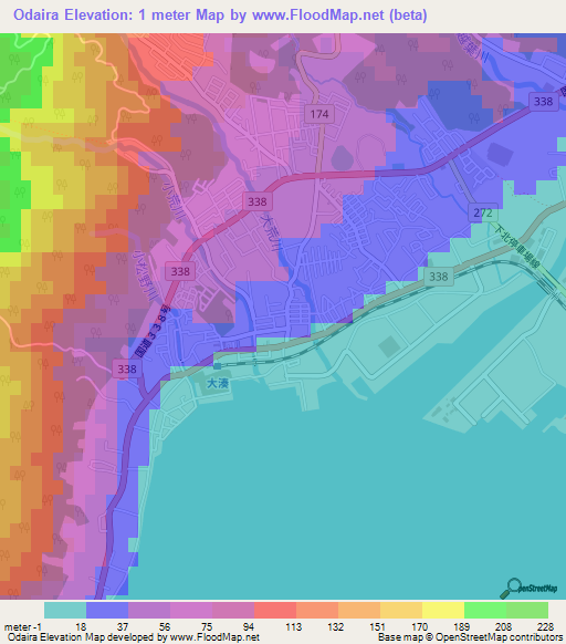 Odaira,Japan Elevation Map